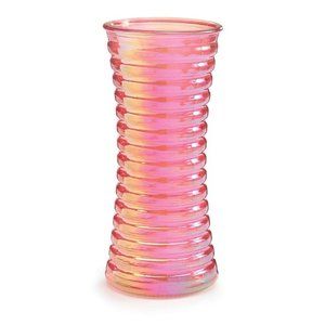 burton+ BURTON Pink Iridescent Ribbed Hourglass Decorative Vase